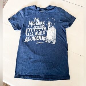 Bob Ross "No Mistakes Just Happy Accidents" Graphic Tee - Navy S unisex